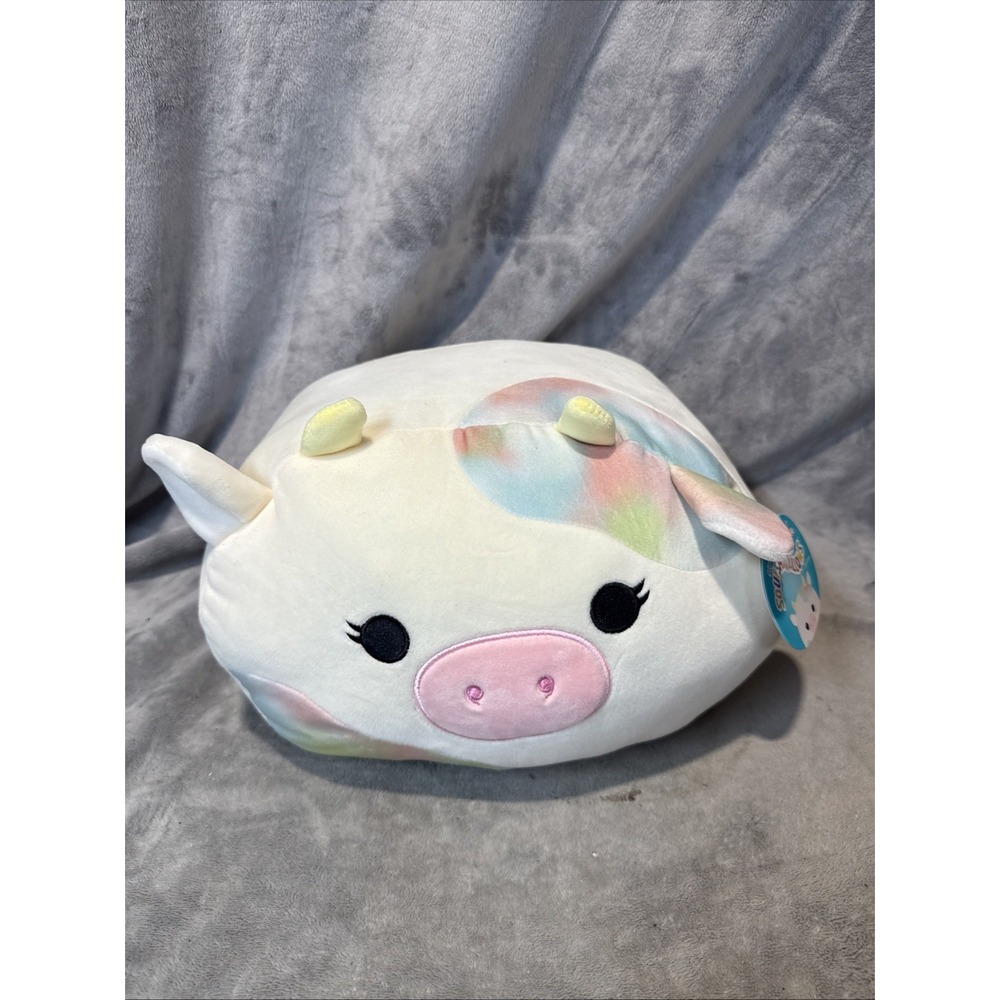 NWT 12" Candess the Cow Pastel Tie Dye Squishmallow Plush Stackable Easter 2022